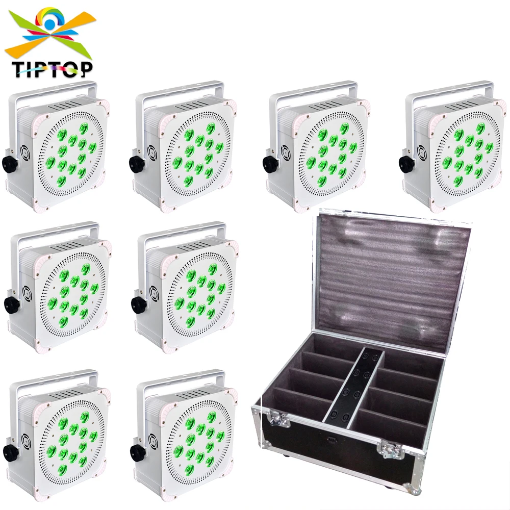 8IN1 Charging Flightcase Packing 12x18W Stage Wireless Battery Flat Led Par Light RGBAW UV 6IN1 Uplighting Par Can