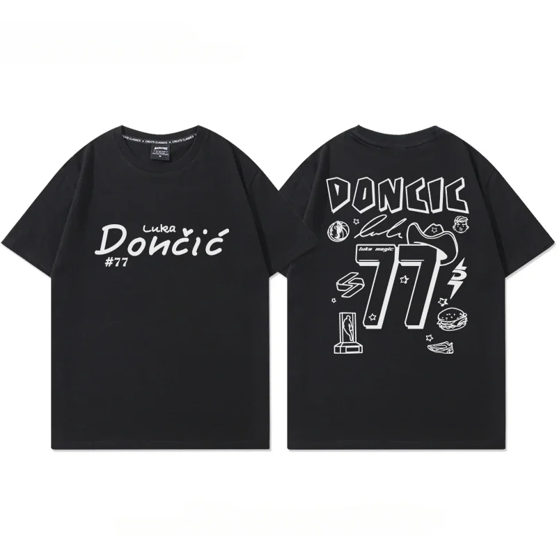 Basketball Mavericks No.77 Doncic Personalized Graffiti Cotton T-Shirt Sports Top Men's  Women's Training Clothes High Quality