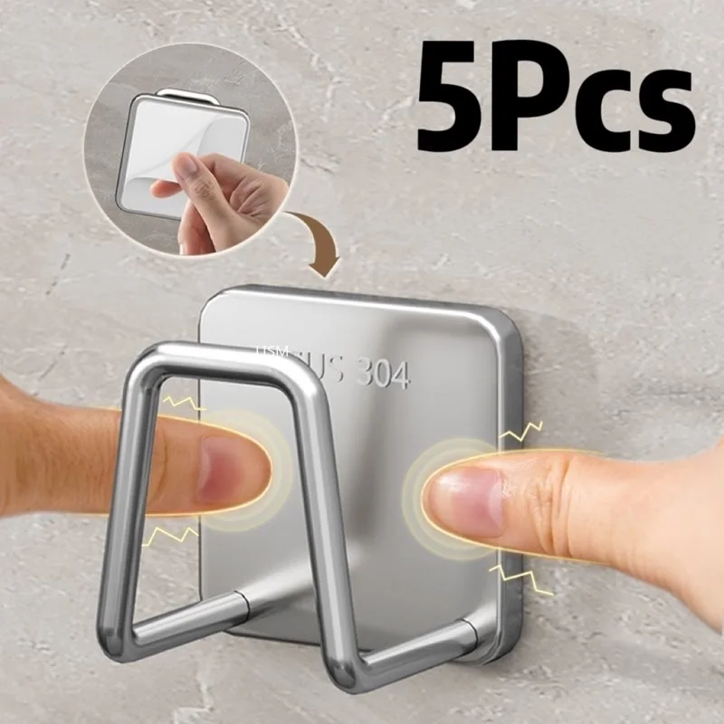 5/1pcs Stainless Steel Sink Sponges Holder Self Adhesive Drain Drying Rack Shelf Household Wall Hooks Kitchen Storage Organizer