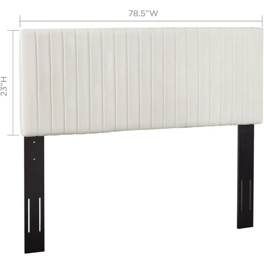 لوح رأس كينج منجد مخملي الأداء معنقدة من قناة Keira في أسرة عاجية لإطارات أريكة سرير غرفة النوم ورؤوس رأس سرير الملكة #3