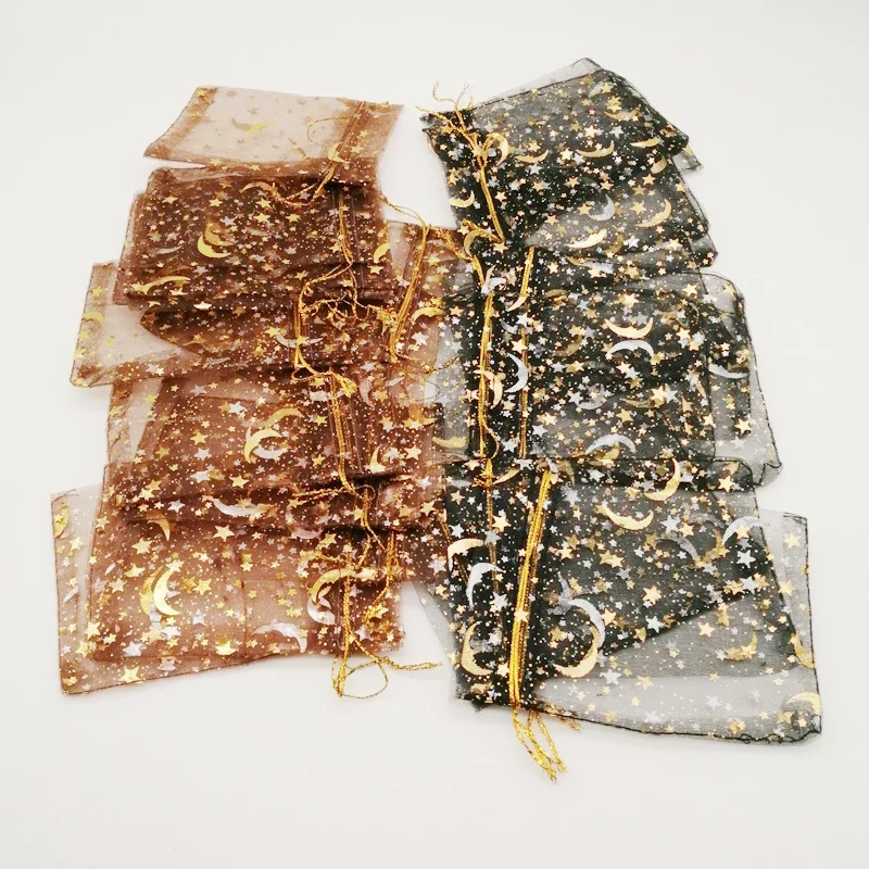 500pcs Black/Brown Star Moon Drawstring Gift Bags Organza Pouches for Jewelry Wedding Favor Packaging Pouch Bag Storage Displays
