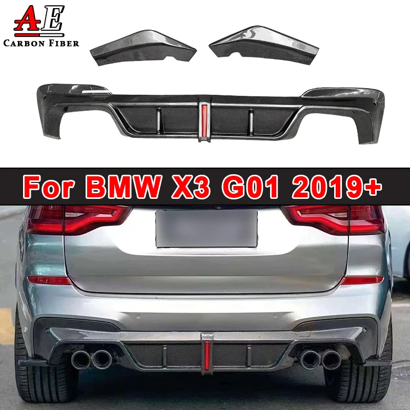 Carbon Fiber Rear Bumper Diffuser Spoiler Body Kit For BMW X3 G01 2019+ Rear Lip Splitter Apron Car Accessories