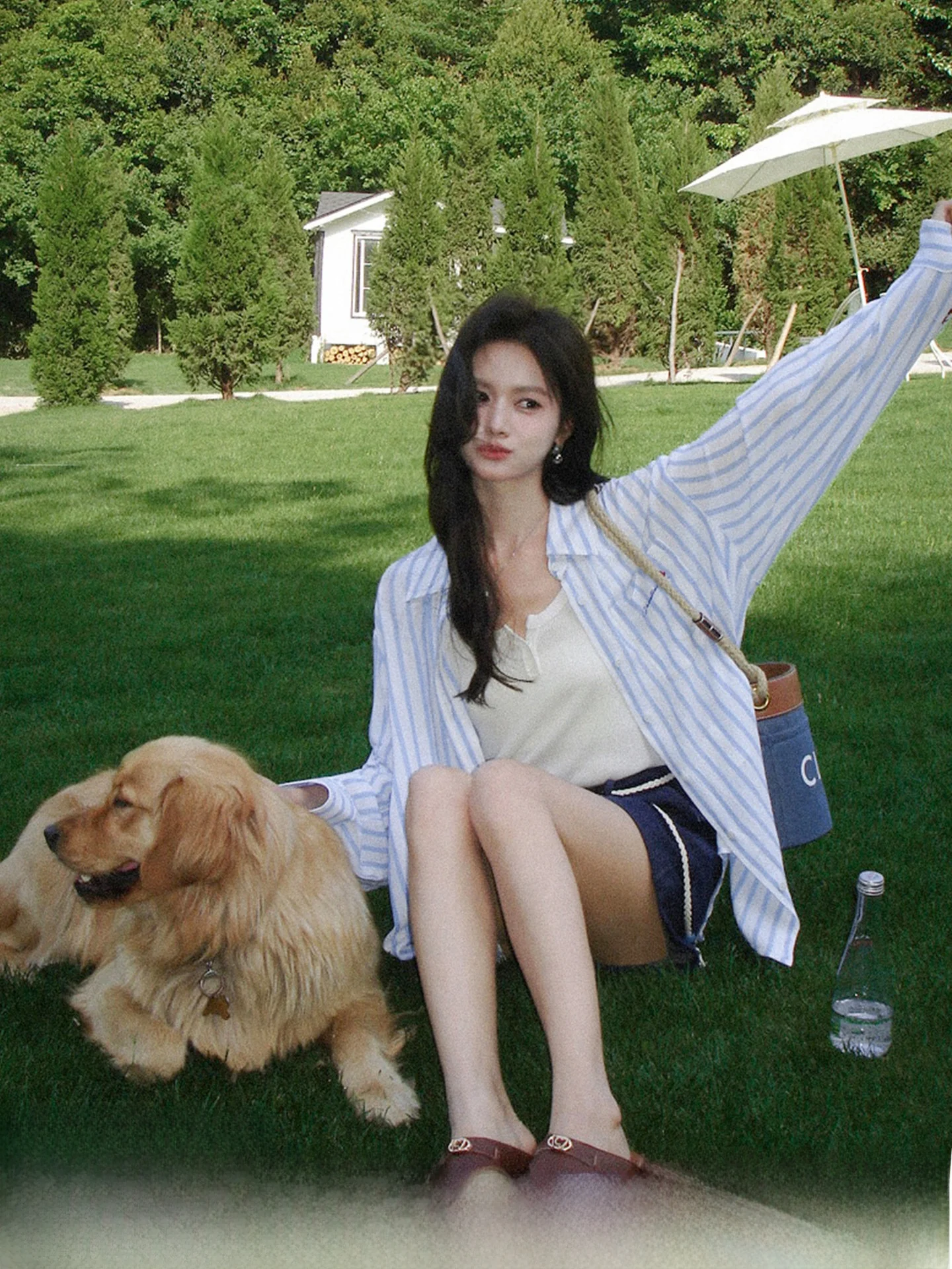 

Женская летняя винтажная рубашка-жакет Laid-ba Island в сине-белую полоску с вышивкой, цвета винтажного вишневого сидра