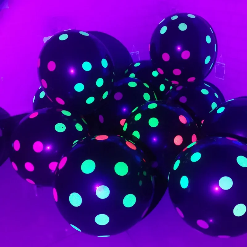 10PCS 12in Neon Balloons Glow in UV Light  Star Dot Print Thickened Latex Balloon Happy Birthday Ballons Halloween Party Decor