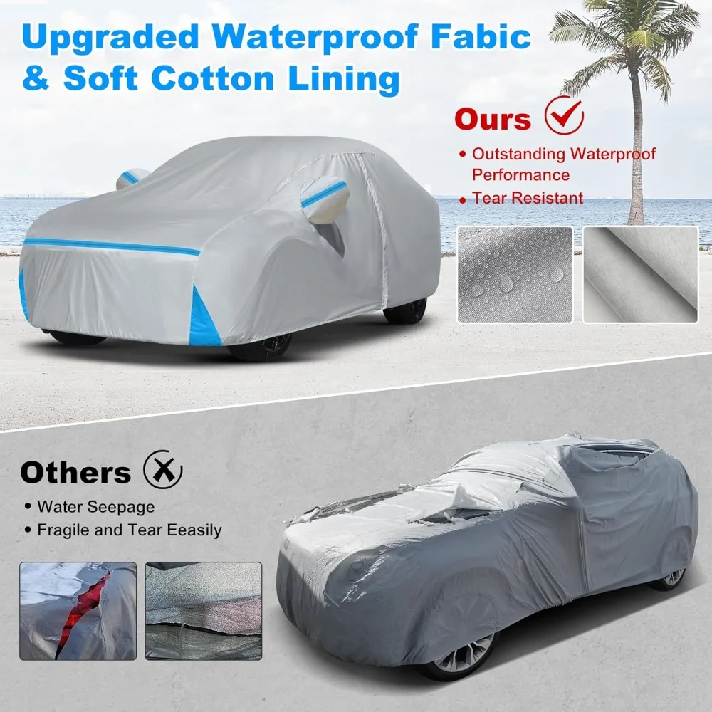 غطاء سيارة عالمي مقاوم للماء للحماية من جميع الأحوال الجوية مع أشرطة مقاومة للرياح لسحاب الباب للاستخدام الخارجي لمركبات السيدان