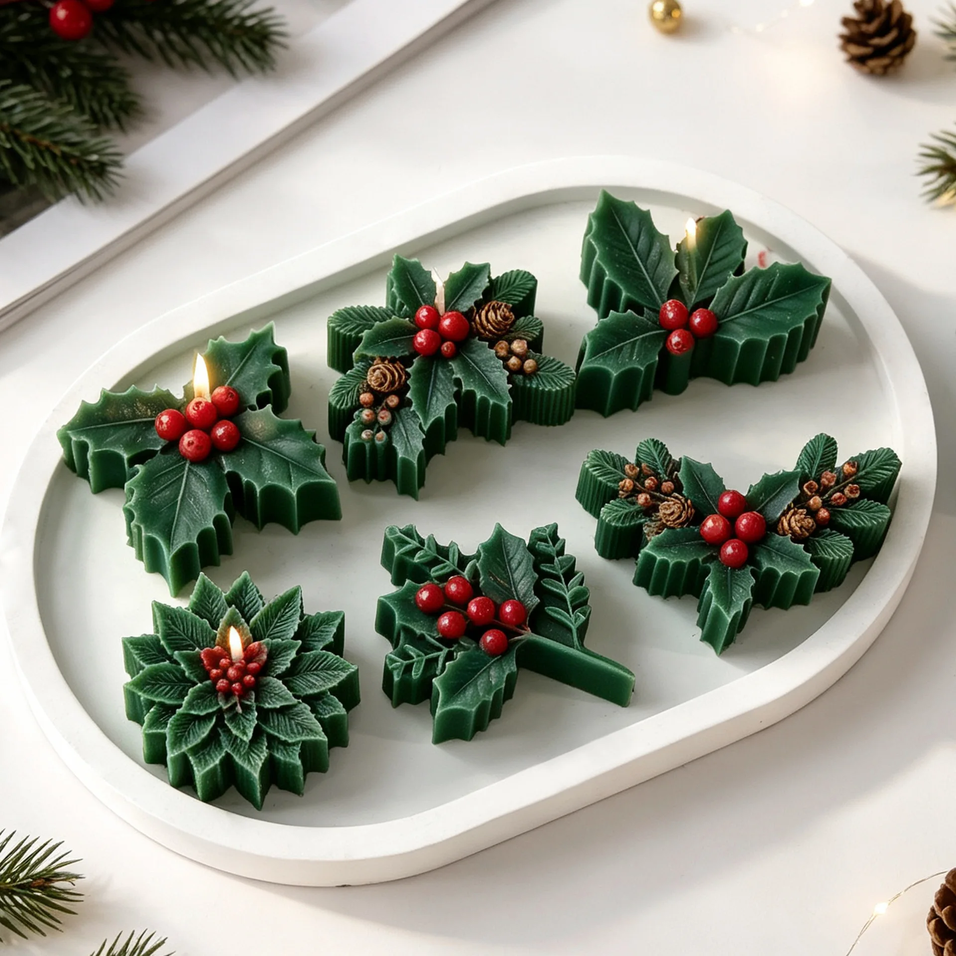 7in1 Christmas Holly Leaf Berry Silicone Mold DIY Aroma Candle Soap Molds Ilex chinensis Xmas Chocolate Cookies Biscuit Mould