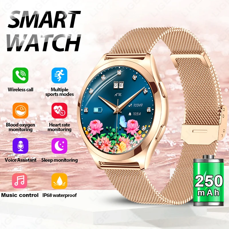 

LIGE New 1.27-inch Screen Smart Watch Women IP68 Waterproof Sports Women's Health Monitor Watches Bluetooth Call Smartwatch Lady