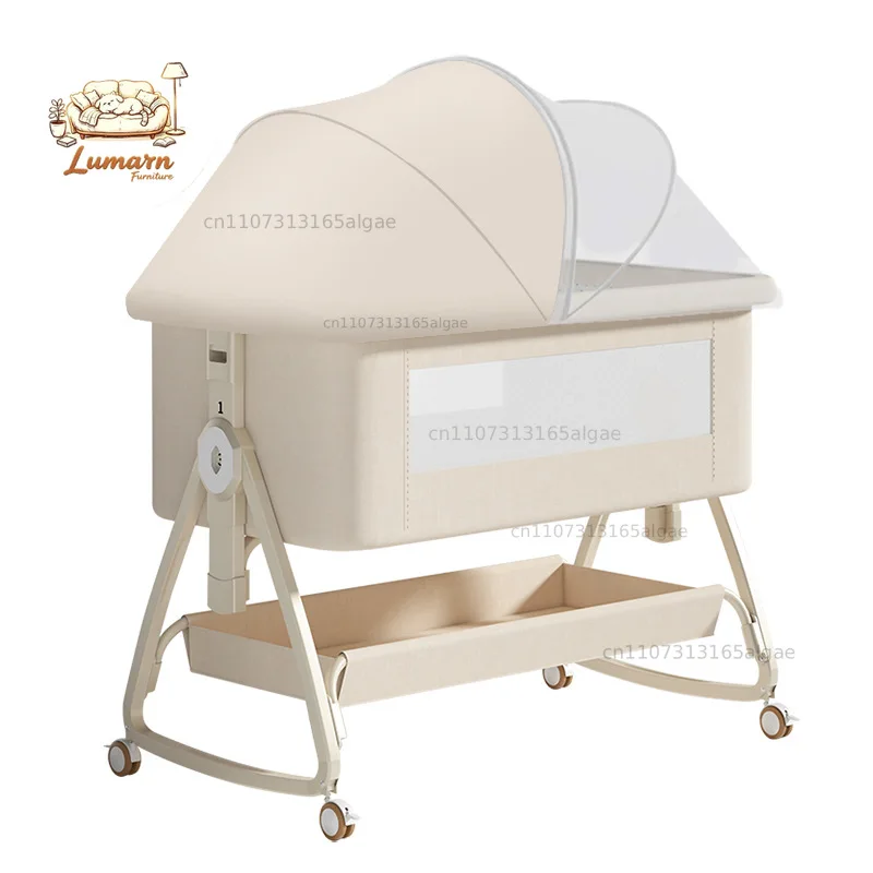 baby-crib-portable-multifunctional-folding-for-newborns-with-changing-table-adjustable-height-includes-mosquito-net-and-wheels