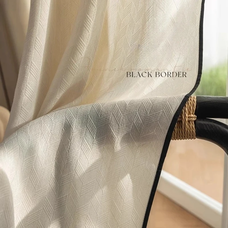 Custom Size White Tulle Log Wood Wind Diamond-shaped Relief Cream Solid Color Sheer Curtains for Living Dining Room Bedroom