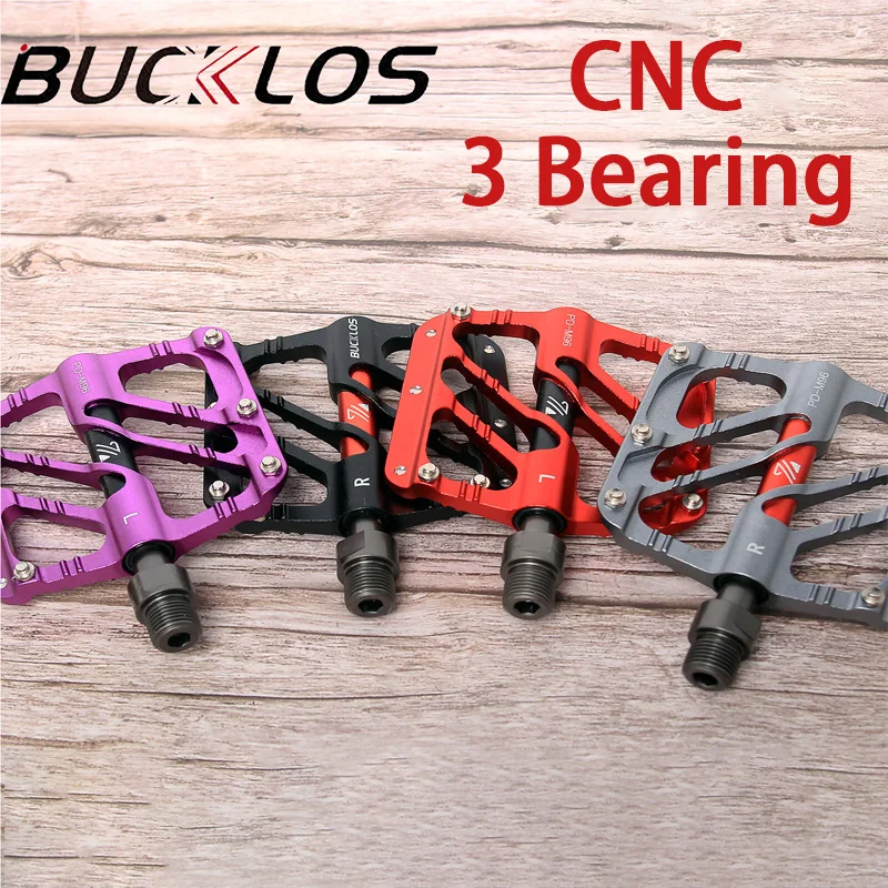 BUCKLOS Flat Platform Pedals 3 Bearings 9/16“ Mountain Road Bike Pedal Aluminum Alloy Non-Slip Bicycle Pedals Cycling Foot Hold