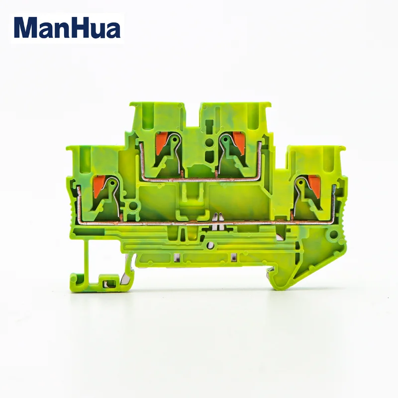 10Pcs PTTB-2.5PE Ground Terminal Block Double Layer Return Pull Spring Ground Terminal Blocks Screwless PE Distribution Block