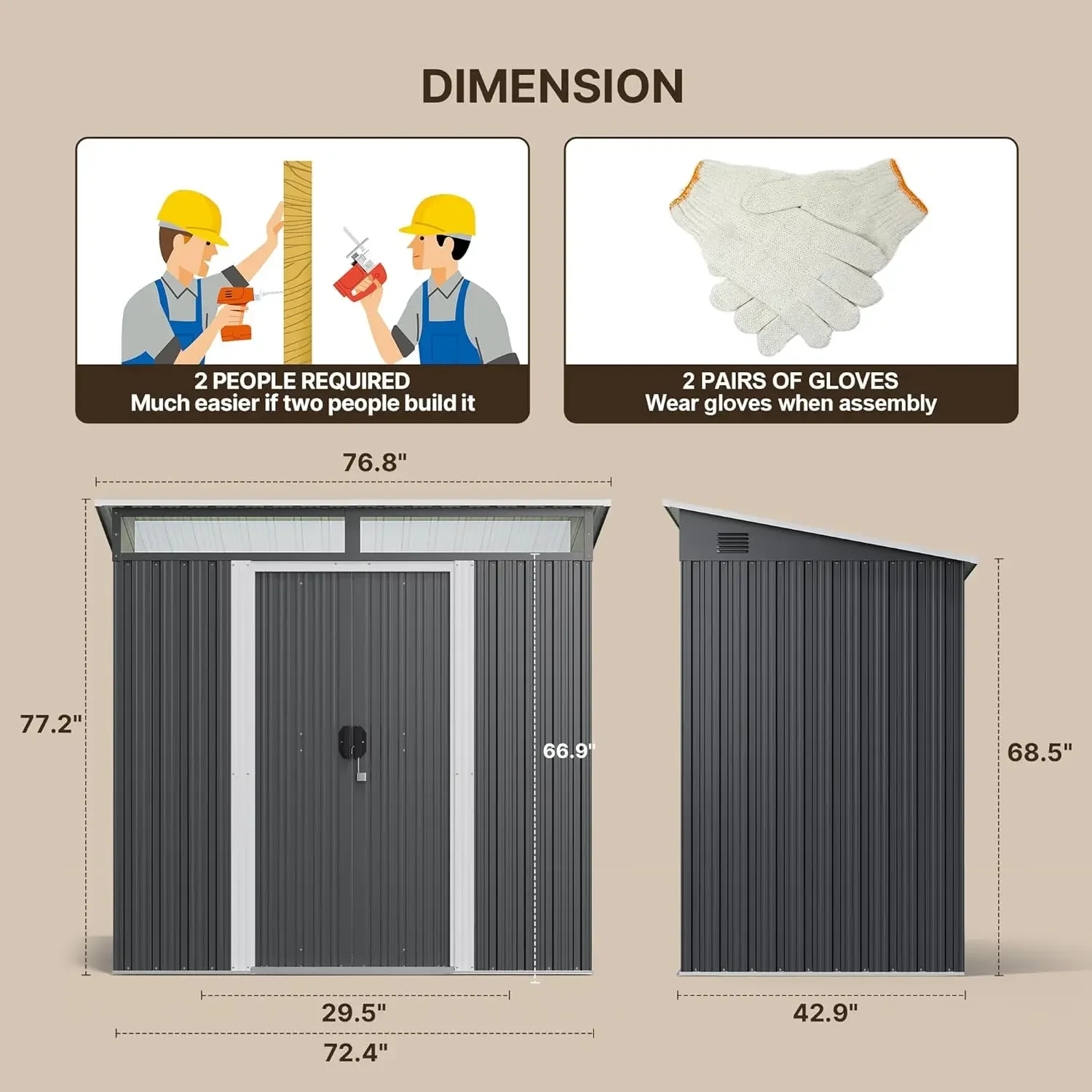 Imagem -03 - Armazenamento Exterior Shed com Portas de Correr Versátil Metal com Âncoras Ferramenta Shed com Painel Transparente Windows Storage Clearance