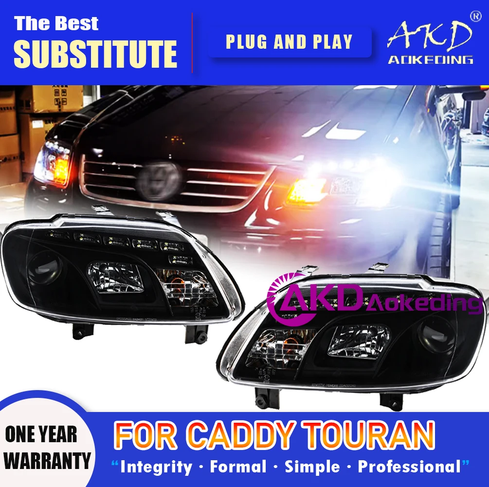 AKD Head Lamp for VW CADDY Touran LED Headlight 2003-2006 Headlights CADDY DRL Turn Signal High Beam Angel Eye Projector Lens