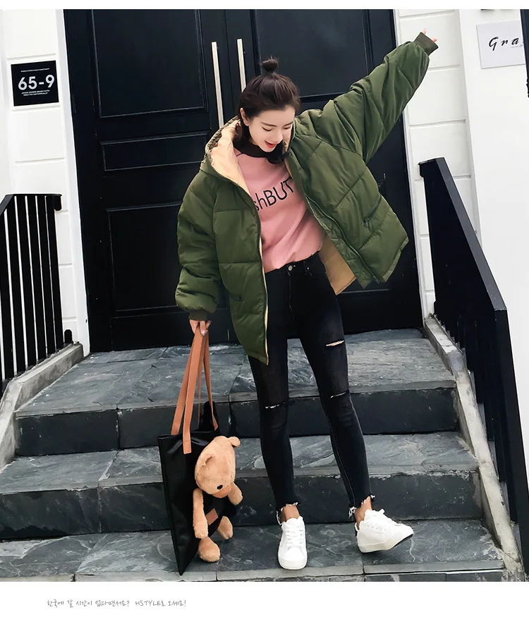 سترة نسائية أنيقة للخريف والشتاء بقلنسوة قصيرة وسترة قطنية سميكة ودافئة ملابس نسائية قطنية قصيرة عادية باللون الأخضر #3