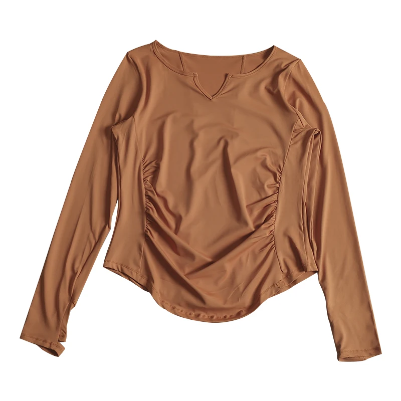 Yoga suit long-sleeved women's summer sports quick-drying running training top new V-neck slimming Pilates fitness suit