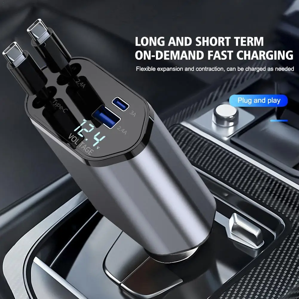 

Car Charger 120W Flash Charging Extension Cable Four In One Car Cigarette Lighter PD Fast Charging Adapter