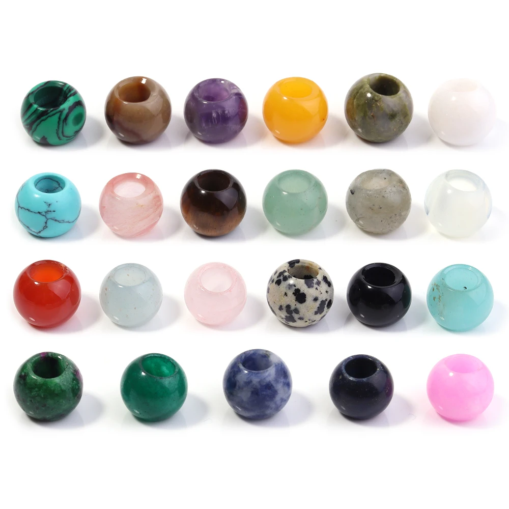 5 Stück 12mm Naturstein-Perlen mit großem Loch, Tigerauge, Malachit, Türkis, Achat, lose Perlen für DIY-Halsketten, Armbänder und Schmuckherstellung – Detail 5
