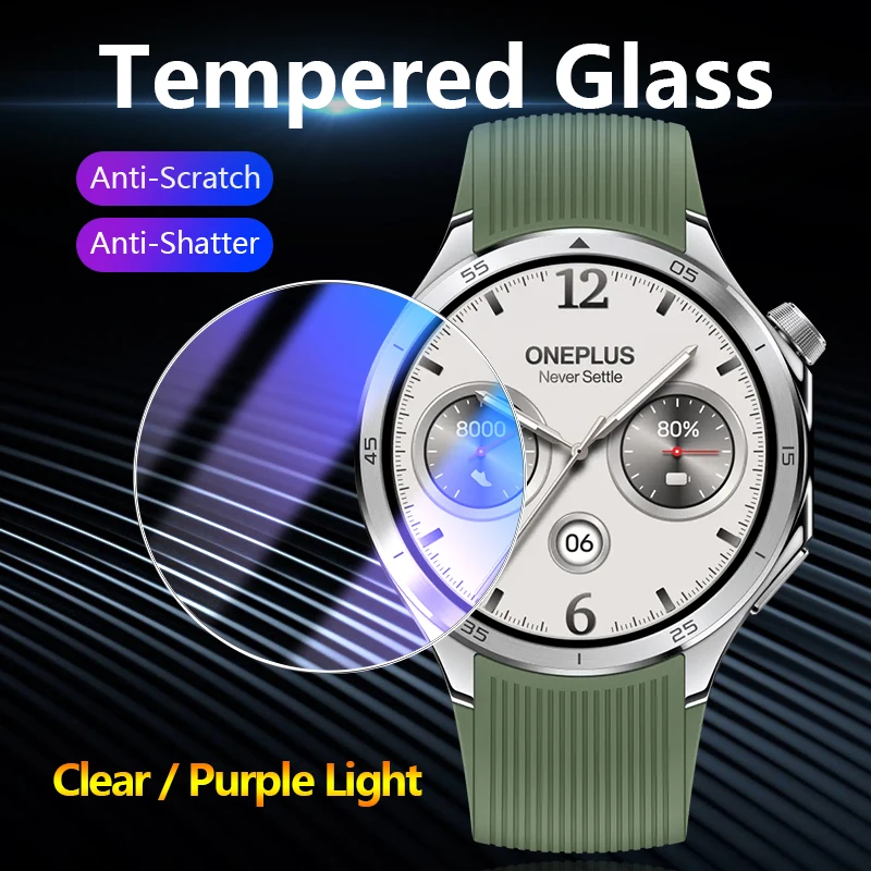 Film de protection d'écran en verre trempé 2.5D 9H transparent / anti-lumière bleue pour OnePlus Watch 4 3 2R Watch4 Watch3