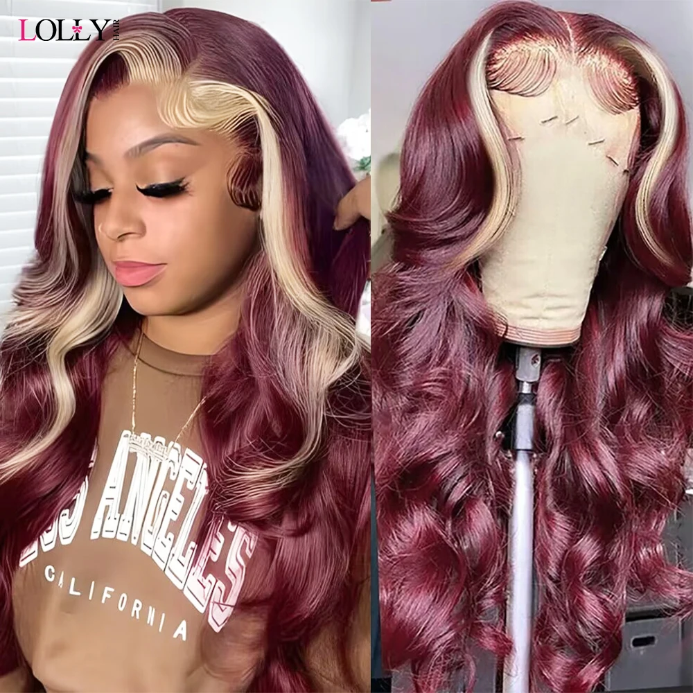 

99J Burgundy With 613 Blonde 13x4 Lace Front Human Hair Wigs Pre Plucked Body Wave Lace Front Wig