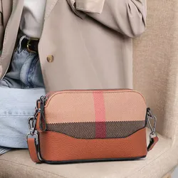 New Single Shoulder Crossbody Women's Bag Fashionable Canvas with Cowhide Plaid Bag