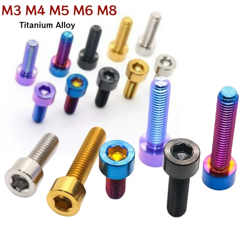 1pcs M4 M5 M6 M8 M10 Titanium Alloy Allen Bolts DIN912 4~10mmHex Socket Cap Head Titanium Screws Bolts Black/Gold/Ti-Blue/Purple