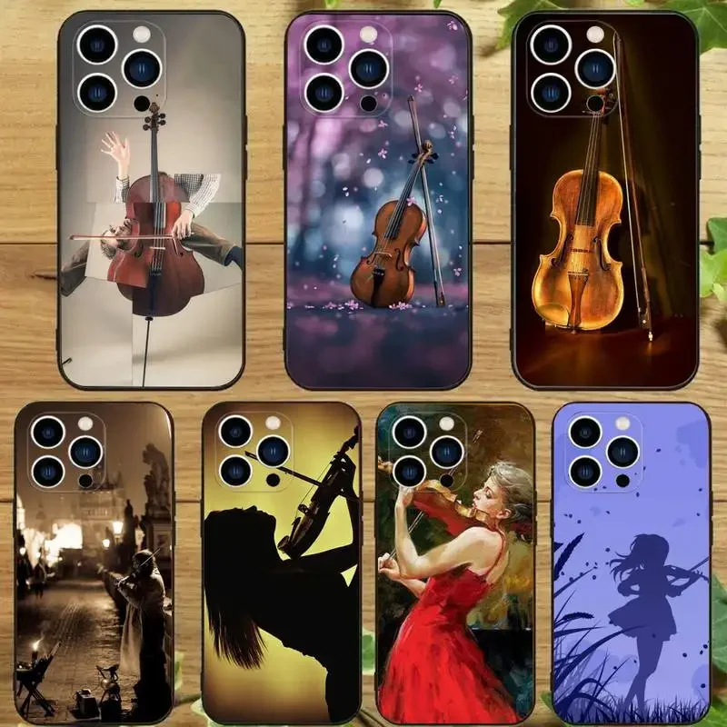 Violinist Violin Phone Case For iPhone15 14 13 12 11Pro Max Xs Xr X 7 8 Plus 12 13Mini Silicone Black Cover