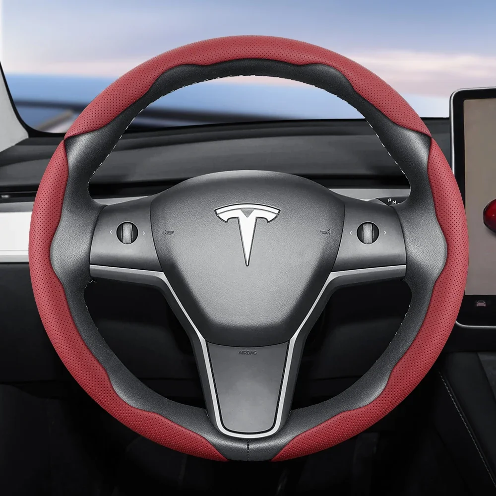 

Подходит для Tesla, кожаный чехол на руль с дышащими отверстиями, сегментированная модель 3, Highland 2024, Y X S, автомобильный аксессуар для киберспортера