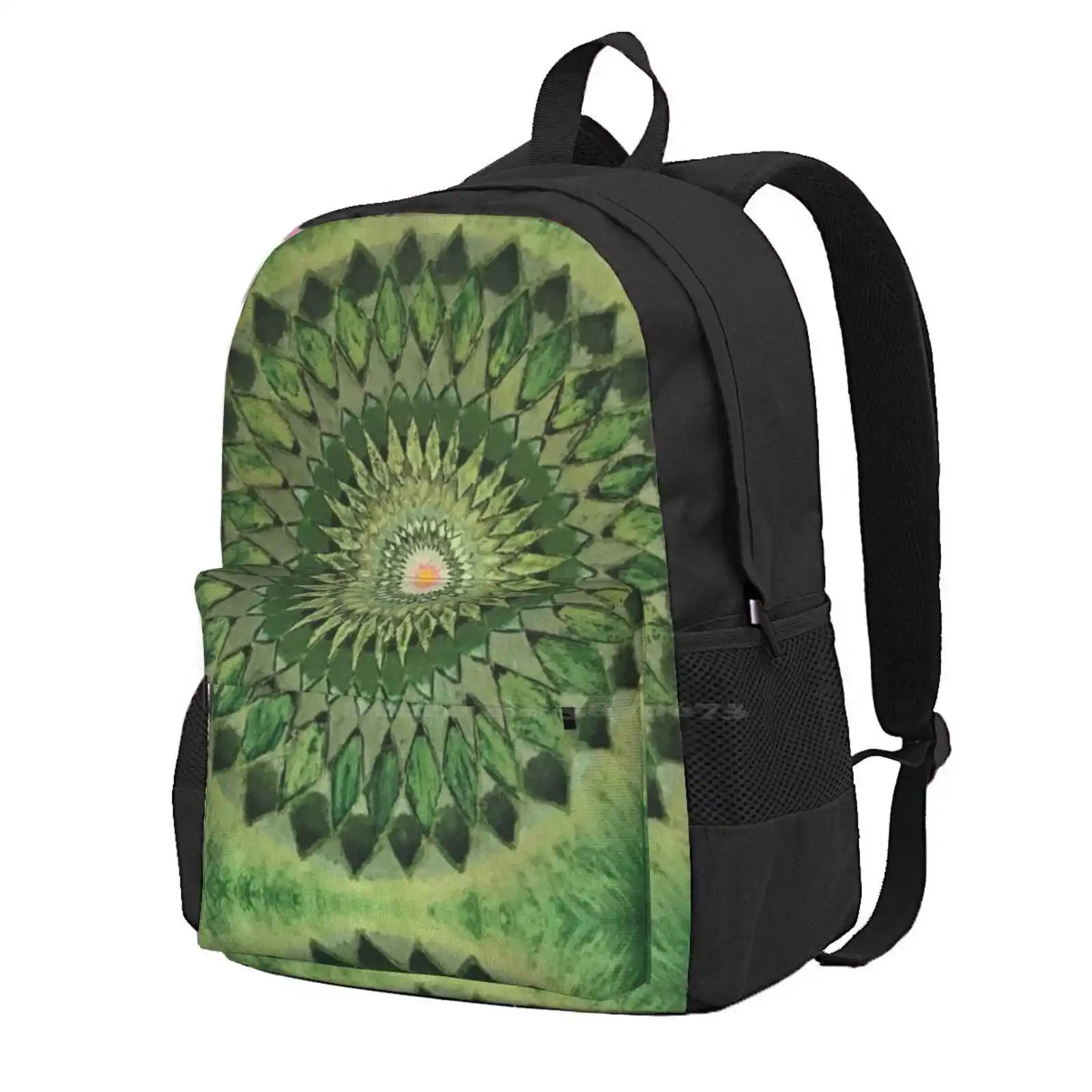 Green Lotus Flower Mandala Fashion Travel Laptop School Backpack Bag Shakti Art Mom Sacred Om Symbol Geometric Third Eye Lotus