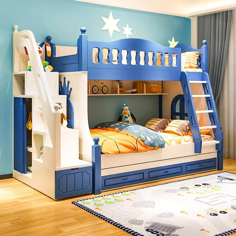 Letto per bambini su e giù letto a castello in legno massello alto e basso combinazione di diapositive per letto matrimoniale madre