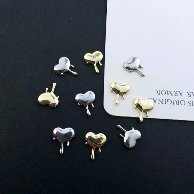 20 pièces Style Punk alliage coeur Nail Art charme 3D lave amour or argent coeur Nail Art décoration bricolage fournitures accessoires