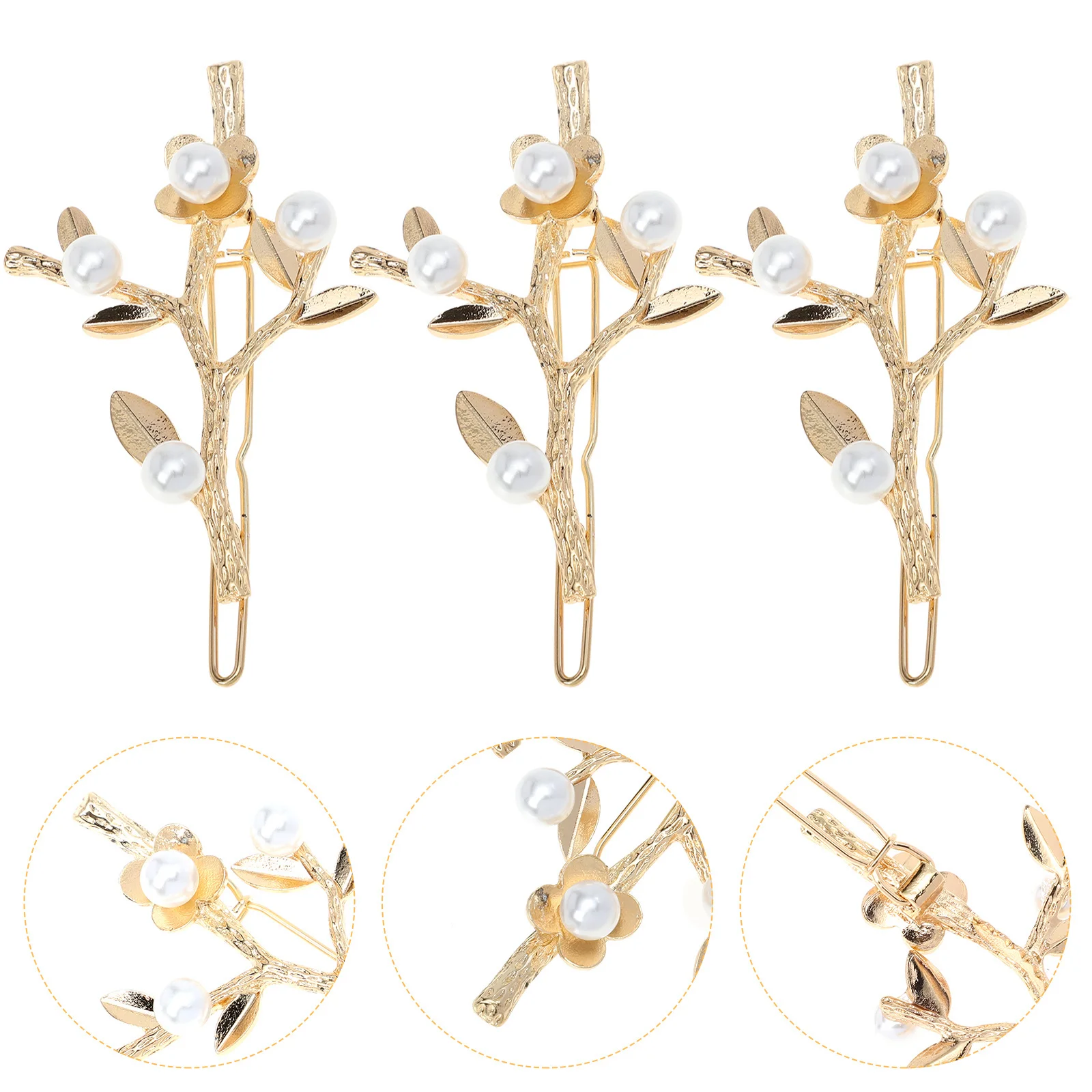 

3Pcs Branch Hair Clips Pearl Metal Barrettes Gorgeous Hairstyle Decorations New Year Party Floral Branch Hairpins