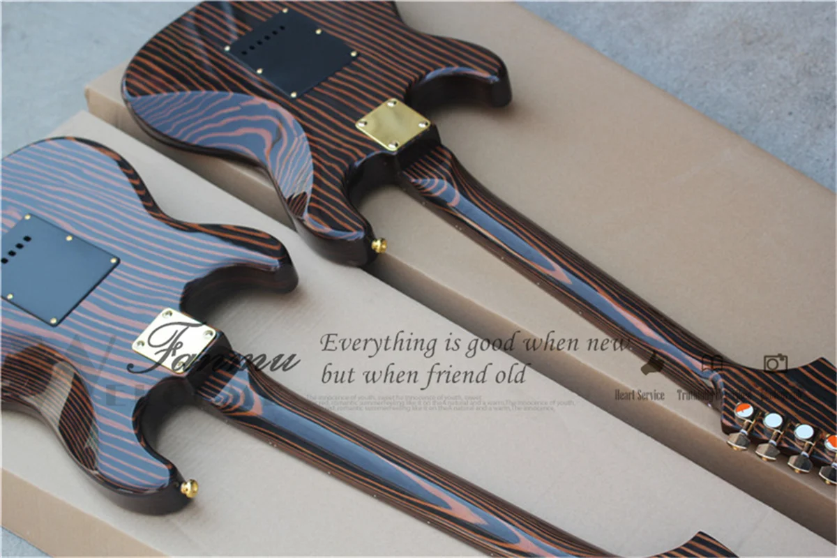 Zebra Wood Electric Guitar Stra Body Zebra Wood Neck Fixed Bridge HSH pickup Black guard Black tuner