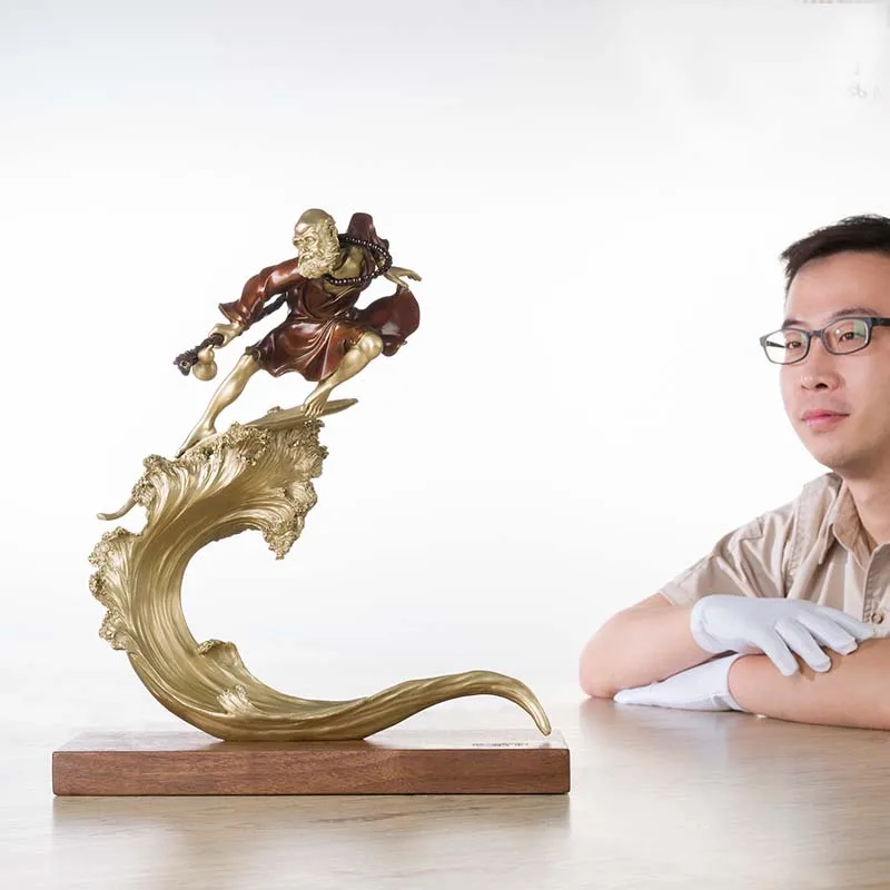 high grade Buddhist Taoism DAMO ZUSHI Buddha statue Handmade COPPER Sculpture decorative family Protect Spiritual Art Talisman