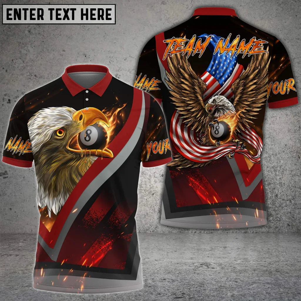 Personalized Billiard Ball Eagle Flag Team Name Player 3D Printed Fashion Men's Polo Shirt Summer Unisex Casual Polo shirt WK145