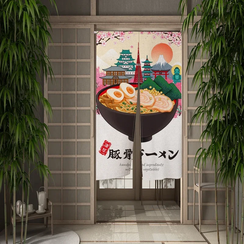 VIKAMA Ramen Noodle Shop Door Curtain Japanese Food Style Room Divider Short Curtain for Kitchen Restaurant Doorway