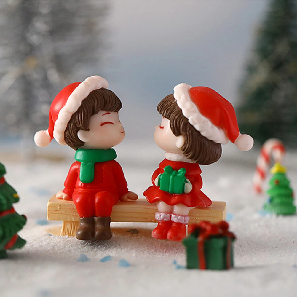Mini adornos navideños para parejas, adornos de escritorio artesanales finos para el hogar y la Oficina, plástico en miniatura romántico de Navidad