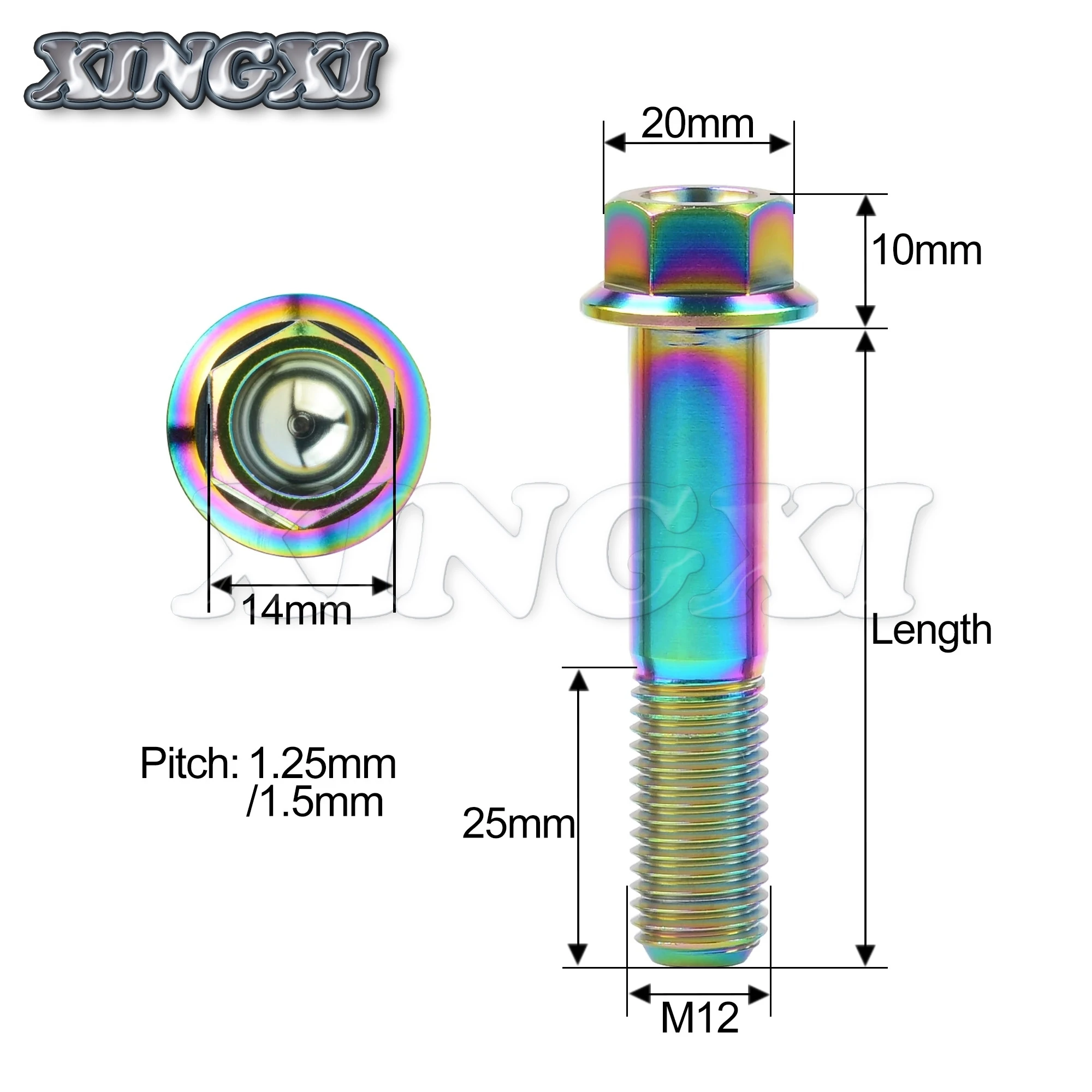 Xingxi 5PCS Titanium Bolt M12X30~90mm Hex Head Flange Screw Pitch 1.25/1.5mm for Motorcycle Modification