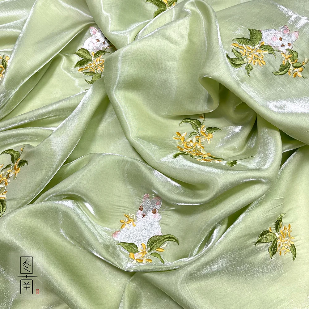 Designer Cloth Osmanthus Rabbit Embroidery Lining Ancient Style Han Chinese Clothing Pleated Skirt Jacket and Dress Fabric