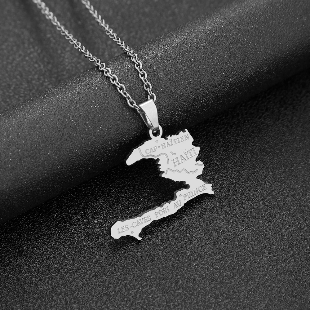 Haiti Map City Pendant Necklace Stainless Steel Men Women Gold/Steel Color Ayiti Country Map Jewelry Ethnic Gift