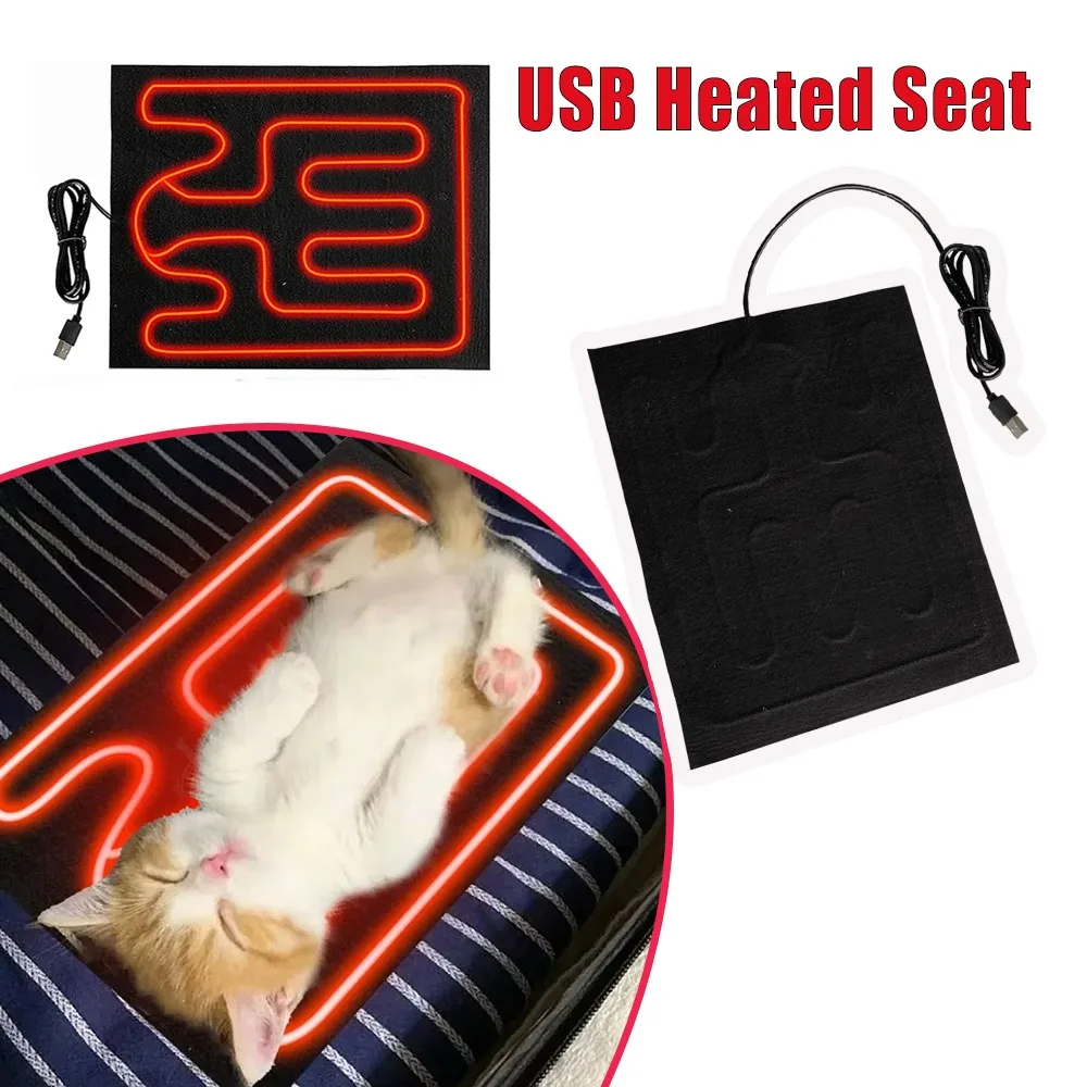Winter Warm USB Heated Seat Cushion Pad 3 Temperature Settings Heating Mat for Office Chair Home Use Safe Pet Warmer for Cats