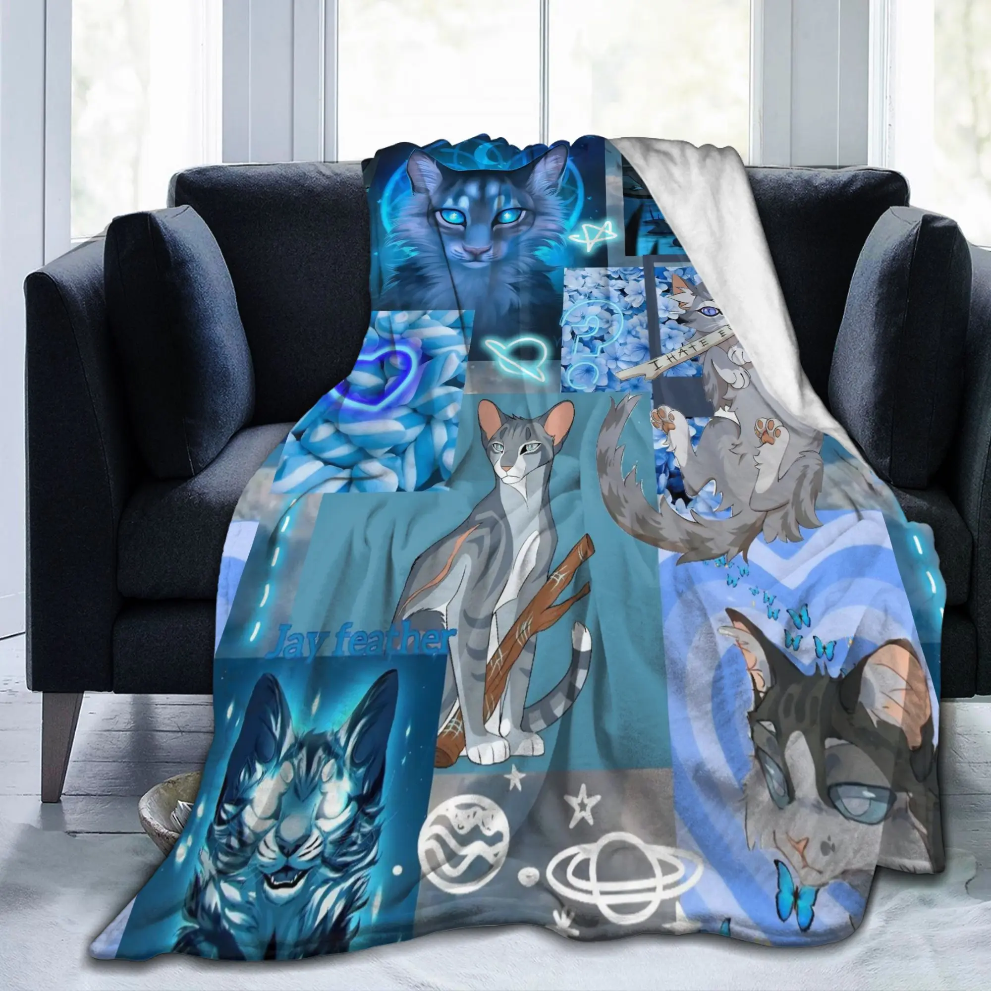 Warriors Jay Feather Cats Blankets Fireheart Cartoon Flannel Warm Bedding Throw Blanket for Lounge All Season Office Soft