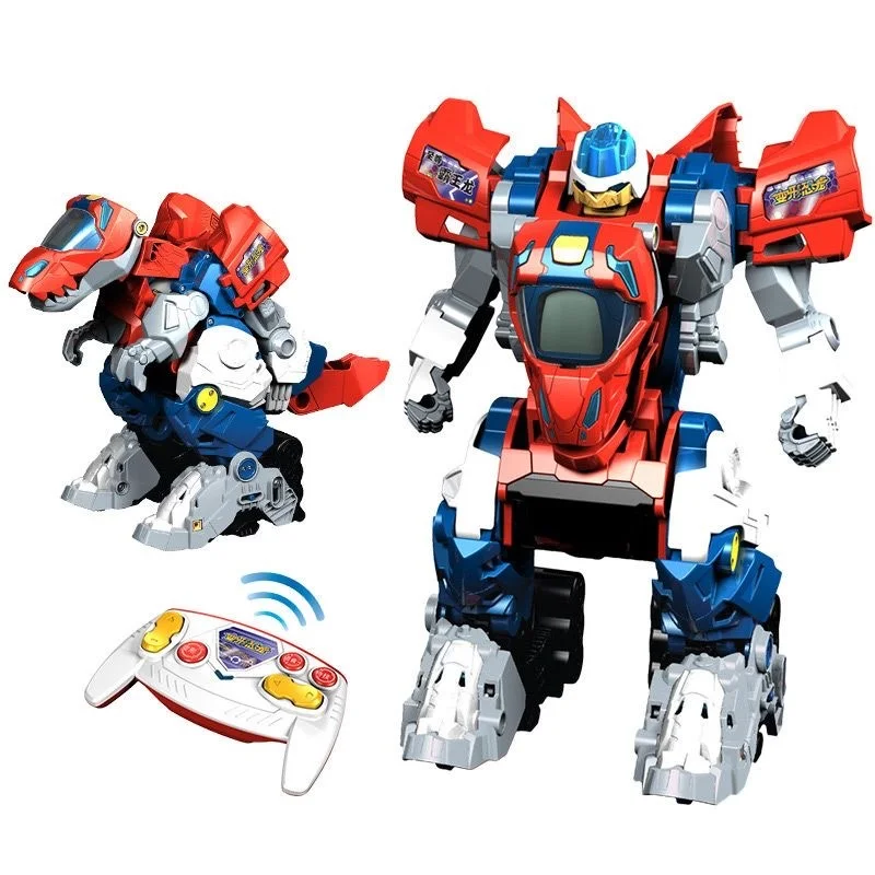 RC Robot Remote Control Dinosaur Toy One-key Deformation with Sound and Llight Music Dinosaur knowledge RC Toy For Children Gift