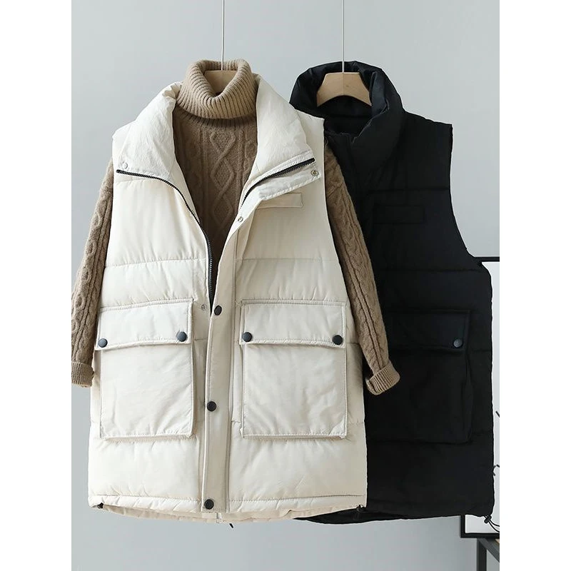 

plus Size 300 Pou Casual Long Cotton Jaet Women's Loose Vest Winter Outerwear Double ket Svel European Sle