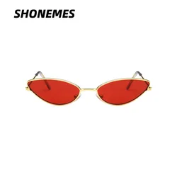 SHONEMES Small Cat Eye Sunglasses Stylish Women Shades Narrow Frame Outdoor UV400 Sun Glasses Gold Grey Red for Female
