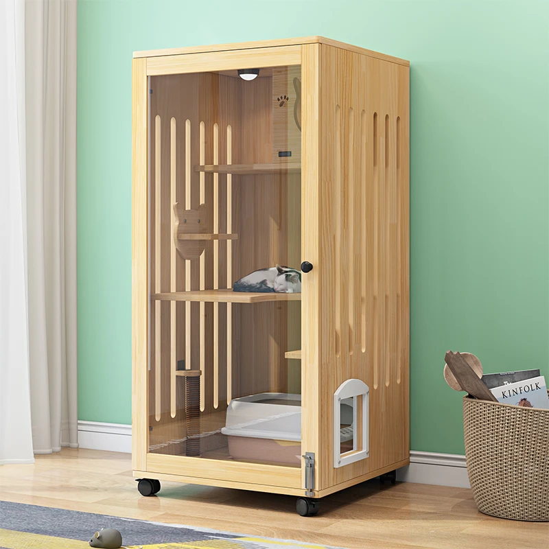 

Solid wood cat cage house castle home indoor integrated large free space house cabinet nest villa