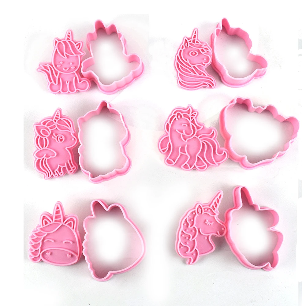 Cookie Cutter Unicorn Shape Dough Stamp Plastic 3D Cartoon Pressable Biscuit Mold Confectionery Baking Baker Pastry Bakeware