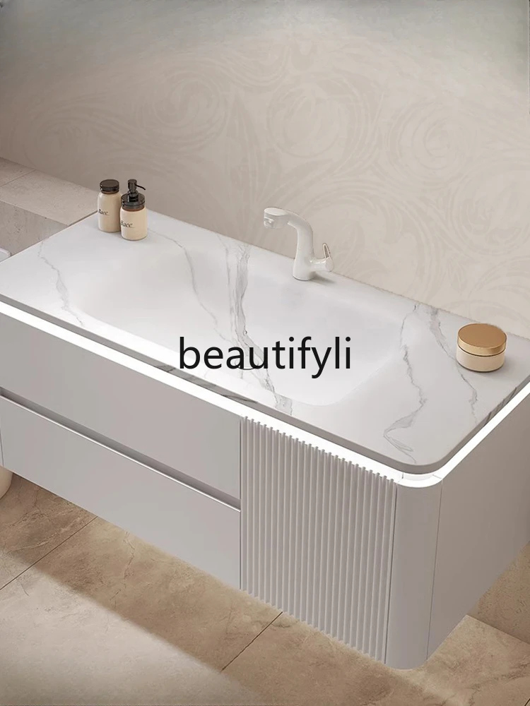 Customized rock slab hot bending integrated basin countertop seamless washbasin wash basin bathroom cabinet washbasin