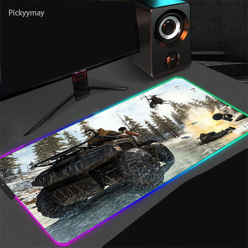 Warzone gaming grande tapete do mouse rgb computador tapete de borracha gamer decoração do escritório led backlight mousepad desktop mouse pad xxl