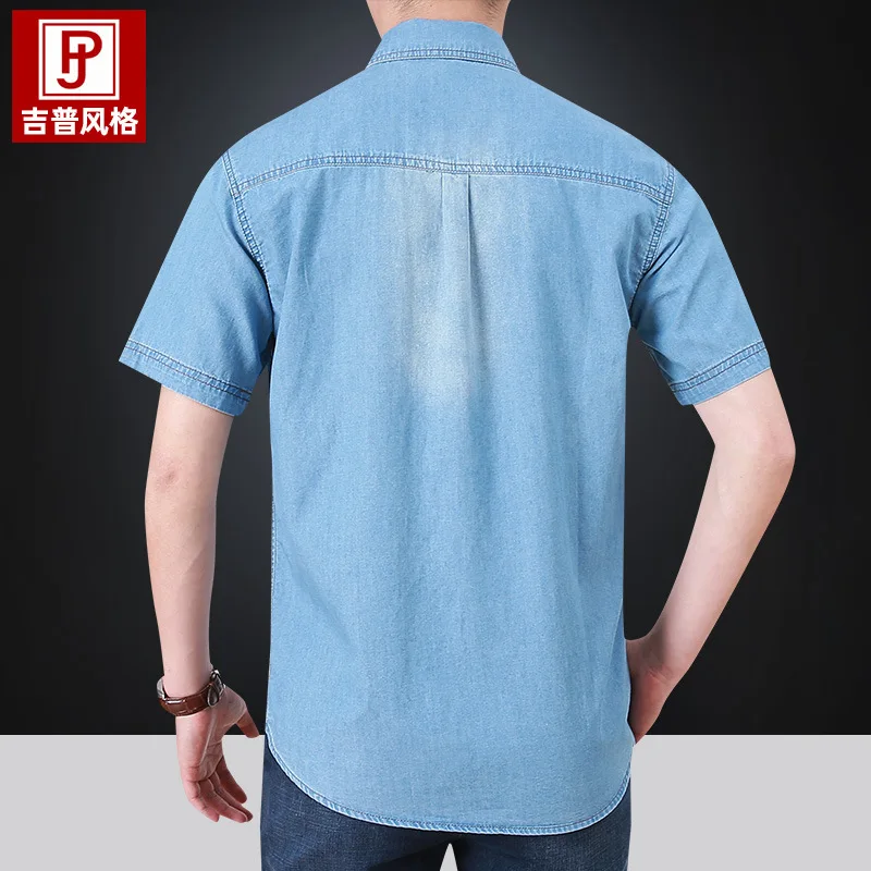 2025 New Men's Denim Shirt Short Sleeve Oversized Casual Shacket Breathable Lightweight Streetwear Summer Jacket for Outdoor