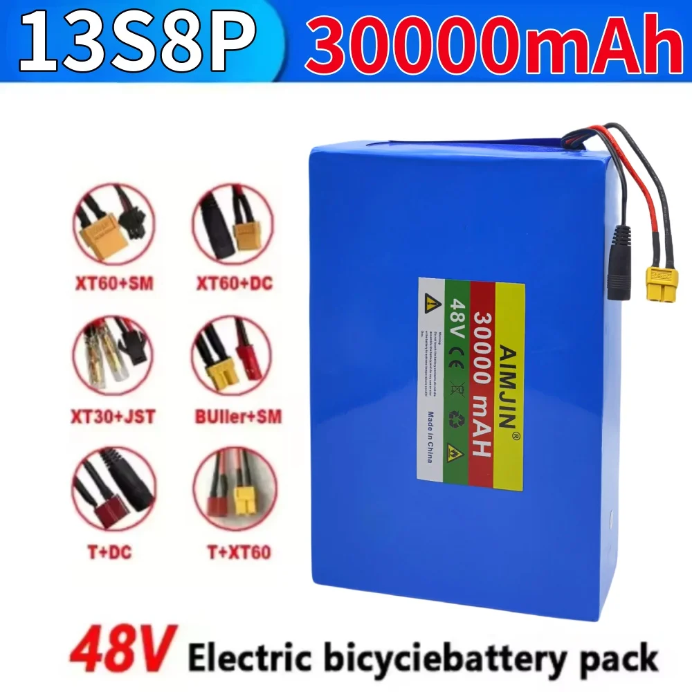 

13S8P 48V 30000mAh 30Ah 18650 lithium battery pack large capacity suitable for 48V 250-1500W built-in BMS+54.6V2A charger